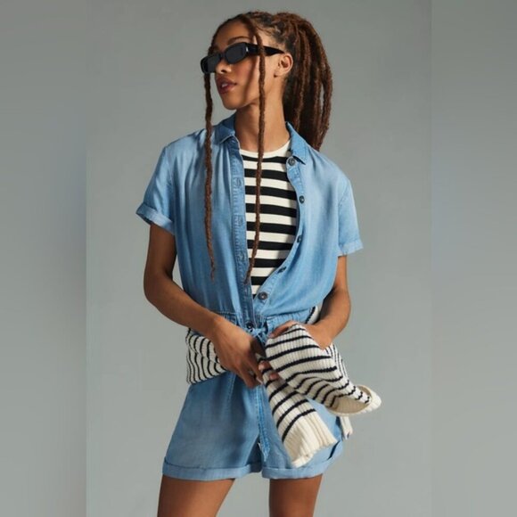 Anthropologie Pants - NWT Cloth & Stone Anthropologie SS Rolled Hem Relaxed Romper SMALL